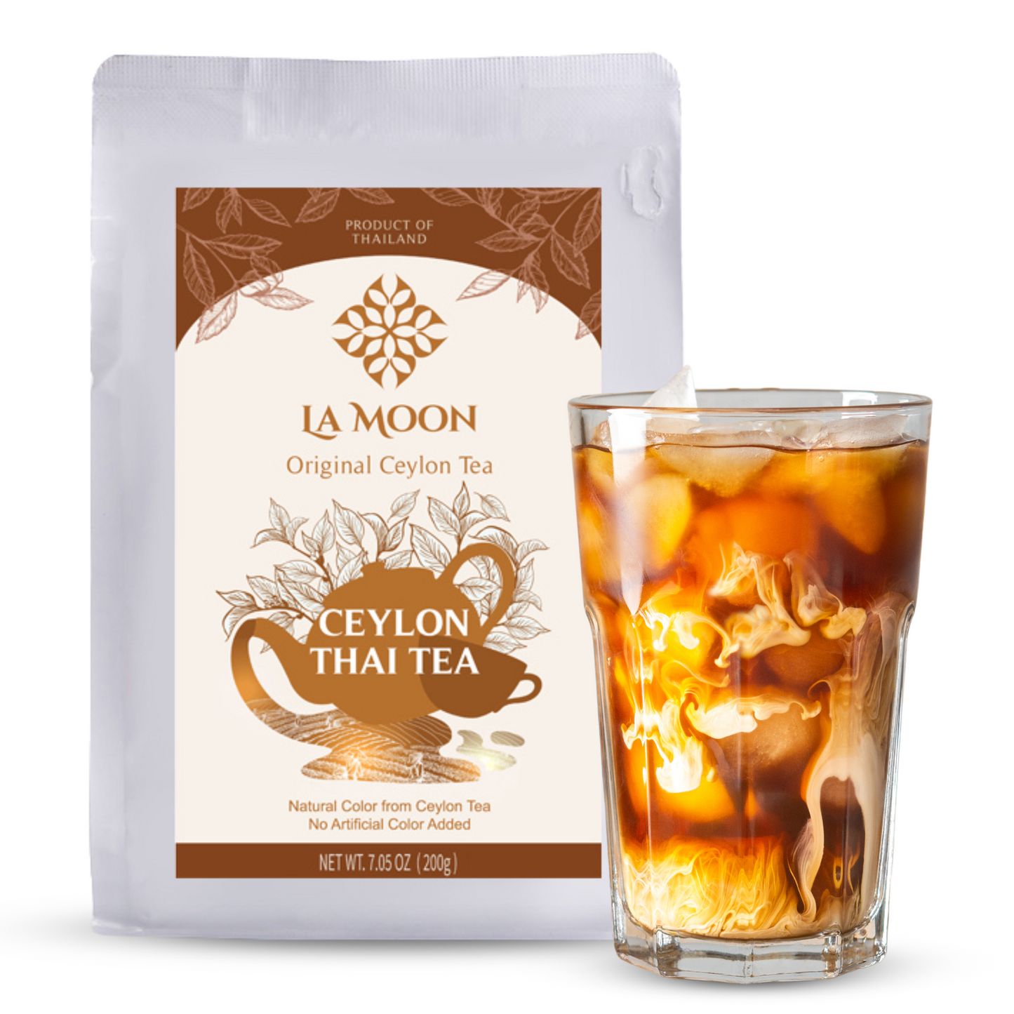 La Moon Tea – Original Ceylon Thai Tea Premium Blend | 100% Ceylon Black Tea, No Artificial Colors or Additives, Loose Leaf for Milk Tea, Bubble, and Iced Tea Drinks, 7.05 Oz.
