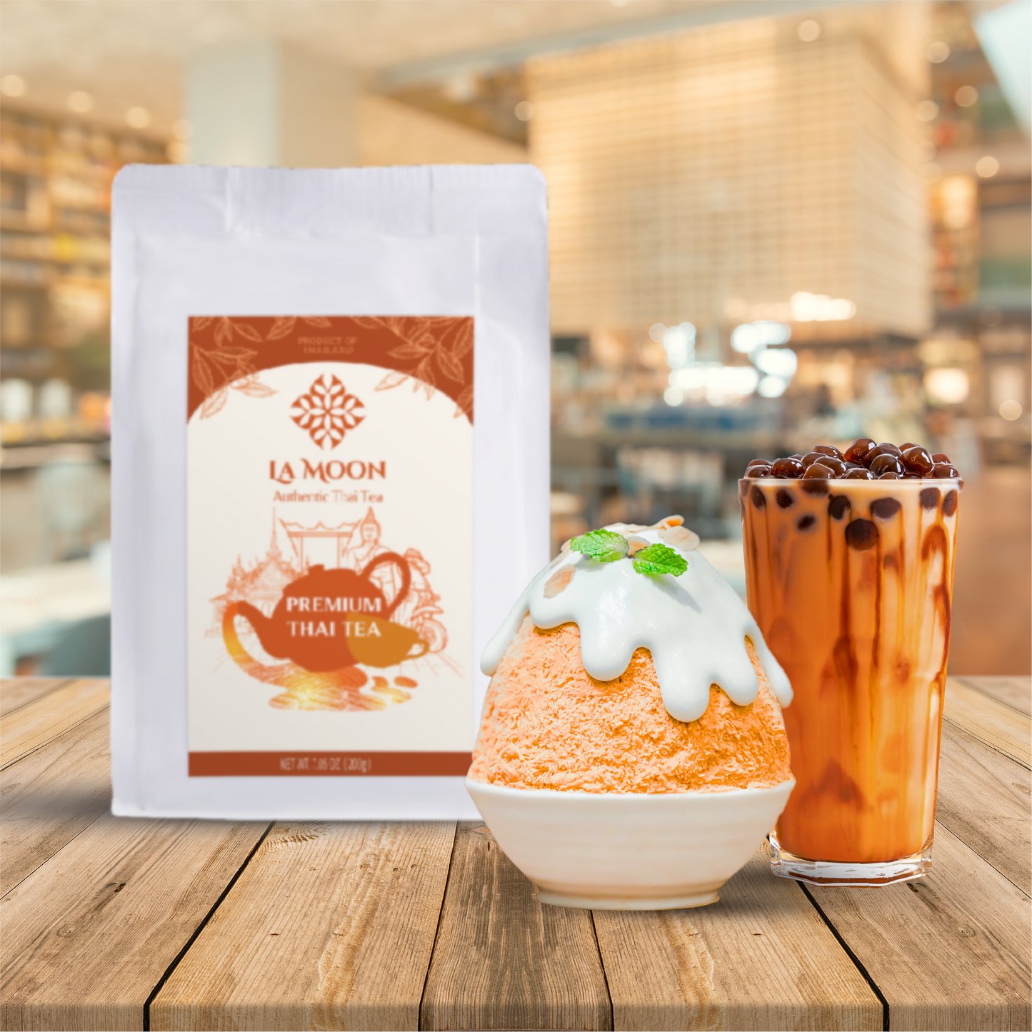 LA MOON TEA Premium Thai Tea Mix Powder - Assam Loose Leaf Tea Blend From Thailand for Original Hot or Iced Thai Tea Taste - Ideal for Bubble Tea & Milk Tea, 7.05 oz