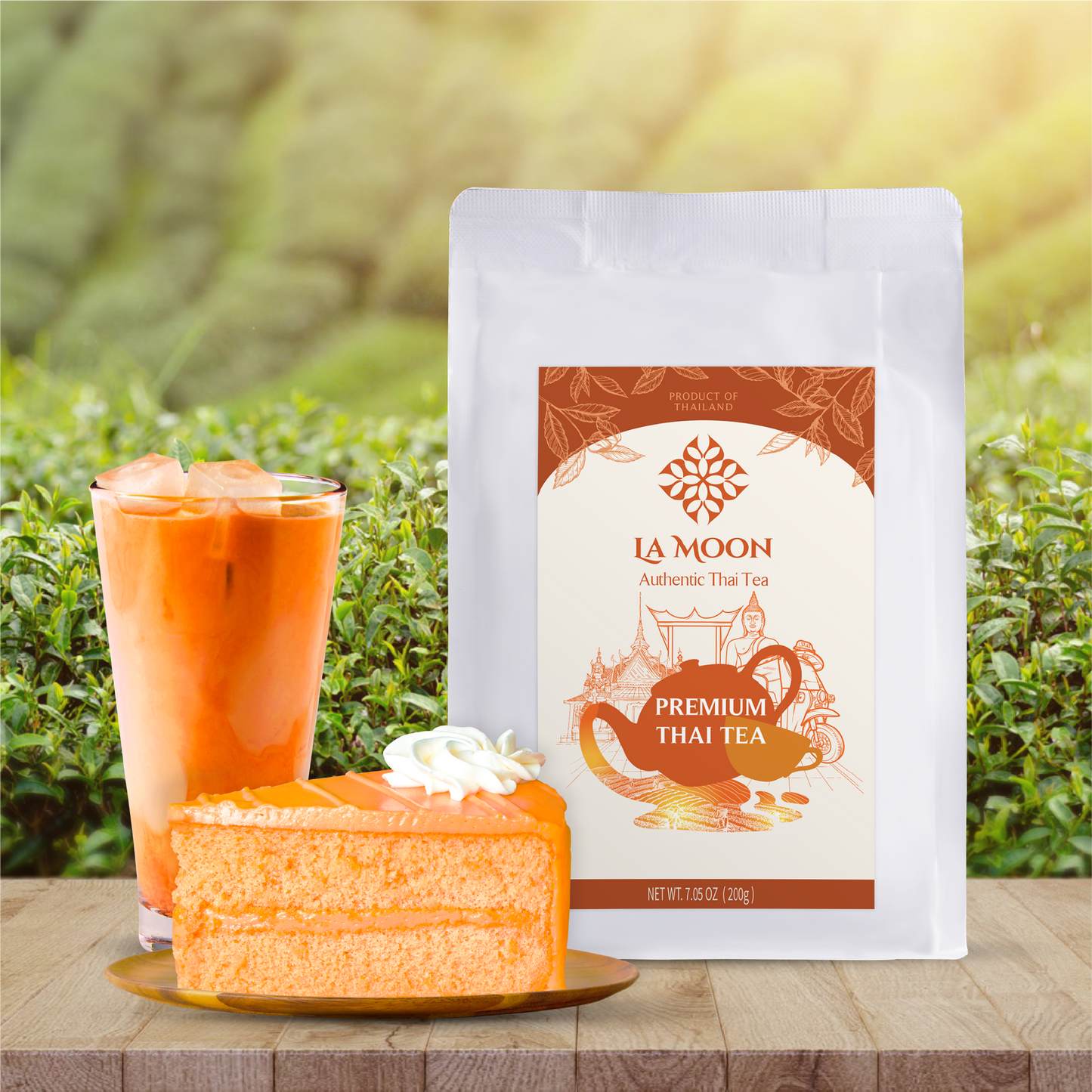 LA MOON TEA Premium Thai Tea Mix Powder - Assam Loose Leaf Tea Blend From Thailand for Original Hot or Iced Thai Tea Taste - Ideal for Bubble Tea & Milk Tea, 7.05 oz